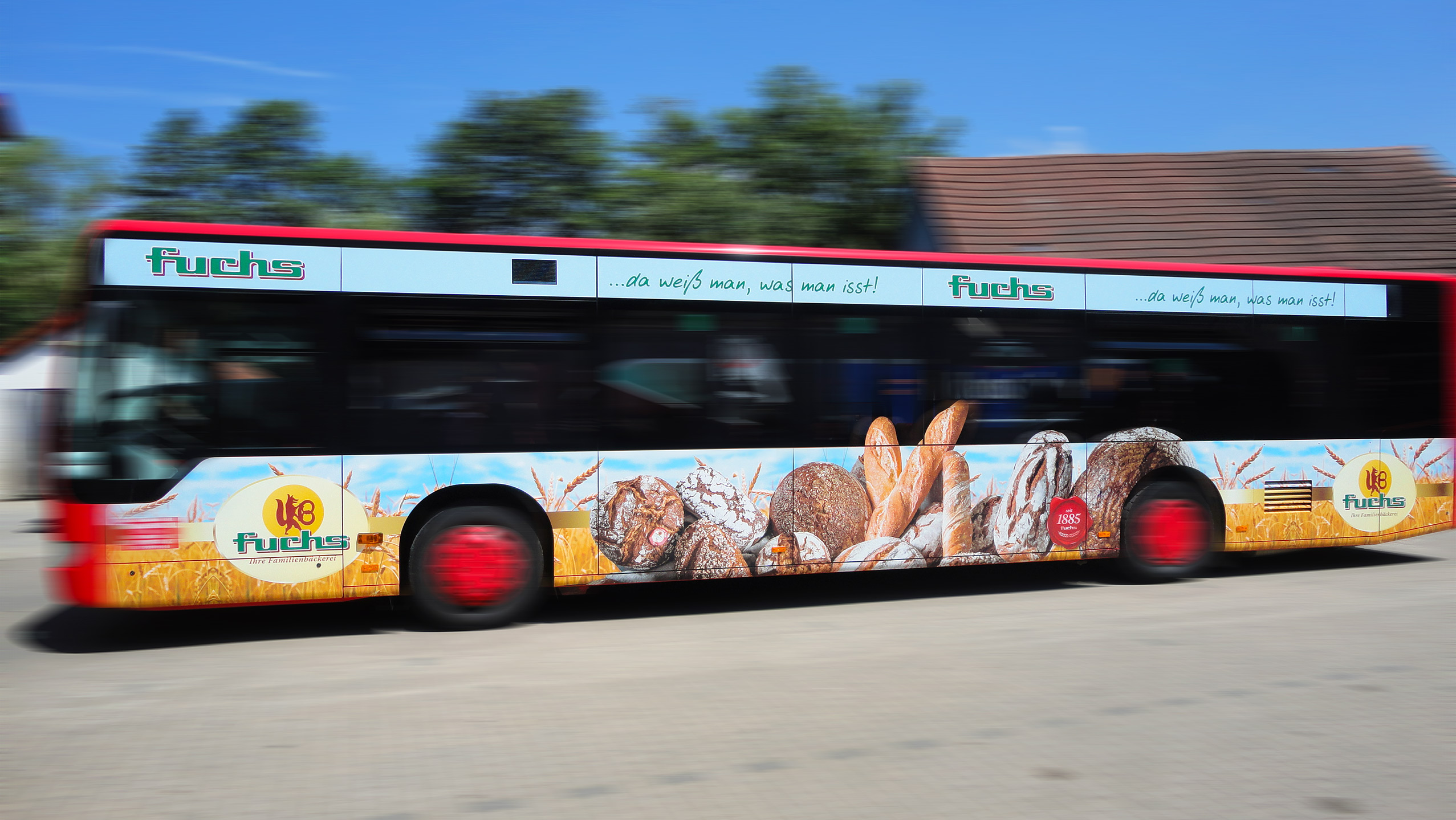 Buswerbung - Bäckerei Fuchs - Fahrerseite - Bayreuth