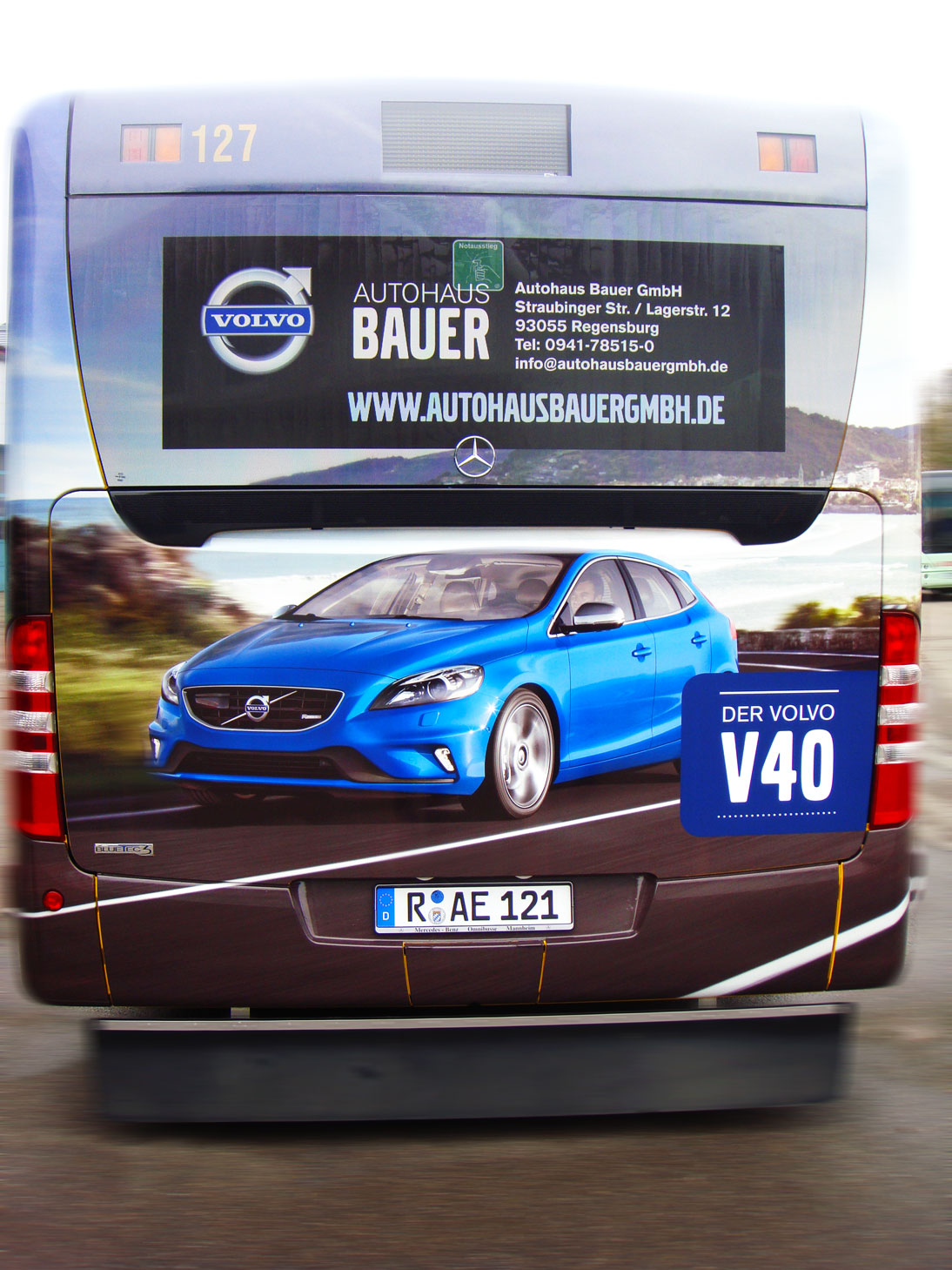 Buswerbung - Volvo Bauer - Heck